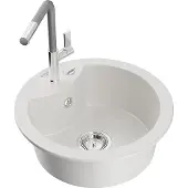 Mexen Diego 1-Becken-Granitspüle mit Mischbatterie Flora, Weiß - 6512-20-670401-06