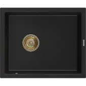 Mexen Pedro 1-Becken-Granit-Spüle 560 x 460 mm, Schwarz, Siphon Gold - 6508561000-77-G