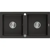 Mexen Mario 2-Becken-Granit-Spülbecken 820 x 436 mm, Schwarz/Gold Metallisch - 6504822000-75
