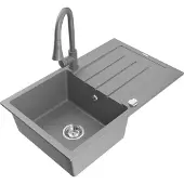 Mexen Bruno 1 Becken-Granitspüle mit Abtropffläche und Mischbatterie Elia, Grau - 6513-71-670101-71