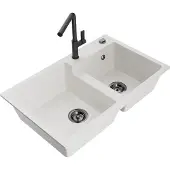 Mexen Tomas 2-Becken-Granitspüle mit Mischbatterie Flora, Weiß - 6516-20-670401-70-B