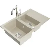 Mexen Gaspar 1,5-Becken-Granitspüle mit Abtropffläche und Mischbatterie Carla, Beige - 6507-69-670700-00