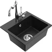 Mexen Milo 1-Becken-Granit-Spüle mit Mischbatterie Carla, Schwarz/Silbermetallic - 6505-73-670700-00