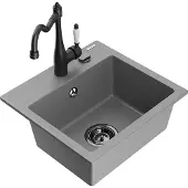 Mexen Milo 1-Becken-Granit-Spüle mit Mischbatterie Carla, Grau - 6505-71-670700-70-B