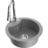 Mexen Diego 1-Becken-Granit-Spüle mit Mischbatterie Elia, Grau - 6512-71-670101-00