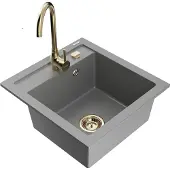 Mexen Vito 1-Becken-Granit-Spüle mit Mischbatterie Telma, Grau - 6503-71-670200-50