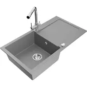 Mexen Leo 1 Becken-Granitspüle mit Abtropffläche und Mischbatterie Duero, Grau - 6501-71-671600-00