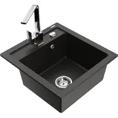 Mexen Vito 1-Becken-Granit-Spüle mit Mischbatterie Rita, Schwarz/Gold metallisch - 6503-75-670300-00