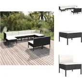 vidaXL 9-tlg. Garten-Lounge-Set mit Auflagen Poly Rattan Schwarz - Gartenmöbel-Sets