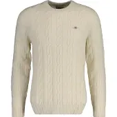 Gant für Herren. 8050213 Pullover mit rundem Halsausschnitt aus weißer Schafwolle mit Achterstrick (L), Lässig