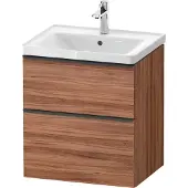 Duravit D-Neo Waschtischunterbau wandhängend, 584x625x452mm, 1 Auszug, 1 Schubkasten, mit Griff Diamantschwarz, DE43590BD790000, Farbe: Nussbaum Matt Dekor