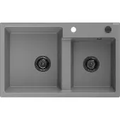 Mexen Tomas 2-Becken-Granit-Spülbecken 800 x 500 mm, Grau, Siphon Schwarz - 6516802000-71-B