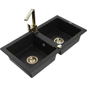 Mexen Mario 2-Becken-Granitspüle mit Mischbatterie Rita, Schwarz - 6504-77-670300-50