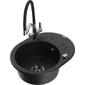 Mexen Kevin 1-Becken-Granitspüle mit Mischbatterie Duo, Schwarz - 6517-77-671701-07-B
