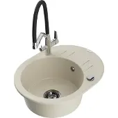Mexen Kevin 1-Becken-Granitspüle mit Mischbatterie Duo, Beige - 6517-69-671701-07-B