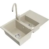 Mexen Gaspar 1,5-Becken-Granitspüle mit Abtropffläche und Mischbatterie Telma, Beige - 6507-69-670200-69
