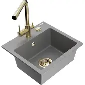 Mexen Milo 1-Becken-Granit-Spüle mit Mischbatterie Duero, Grau - 6505-71-671600-50