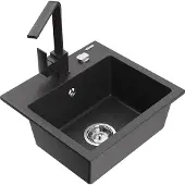 Mexen Milo 1-Becken-Granit-Spüle mit Mischbatterie Rita, Schwarz gesprenkelt - 6505-76-670300-76