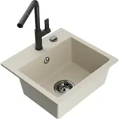 Mexen Milo 1-Becken-Granitspüle mit Mischbatterie Flora, Beige - 6505-69-670401-70-B