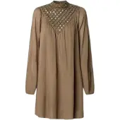 Pepe Jeans für Damen. PL9537730 Braunes Magnolienkleid (S), Lässig, Viskose, Langarm