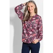 Goldner Schlupfbluse "Moderne Rüschenbluse mit Stehkragen", Damen, Gr. 44, pink (beere, gemustert), Obermaterial: 100% Viskose CV., Blusen Schlupfbluse, Rüschen