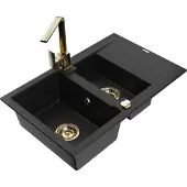 Mexen Gaspar 1,5-Becken-Granitspüle mit Abtropffläche und Mischbatterie Rita, Schwarz - 6507-77-670300-50