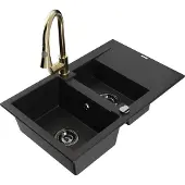 Mexen Gaspar Granitspüle Schwarz mit Gold Armatur