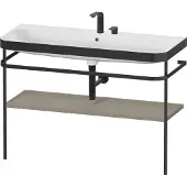 Duravit Happy D.2 Plus c-bonded Set mit Metallkonsole, 1175x490mm, 2 Hahnlöcher, HP4739E92920000, Farbe: Steingrau Seidenmatt Lack
