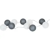 Levandeo Lichterkette 10er LED Baumwolle Kugeln Weiß Grau Girlande Deko Baumwolleballs
