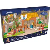 Woody Adventskalender Bethlehem traditionelles Krippenspiel mit Holzfiguren 55x34x6 cm