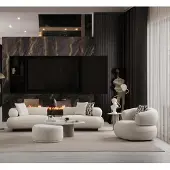 AEA Designer Couchgarnitur Edler Stoffsessel Holz Couchtisch - 3tlg.