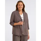 Sheego Blusenblazer "Leinen-Blazer Leinenblazer mit 3/4-Arm", Damen, Gr. 44, dunkeltaupe, Modisch, Blazer Blusenblazer