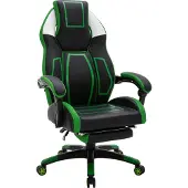 CLP Bürostuhl Clovis Kunstleder I Höhenverstellbarer Schreibtischstuhl Mit Kopfstütze I Gaming-Stuhl mit Fußstütze, Farbe: schwarz/grün