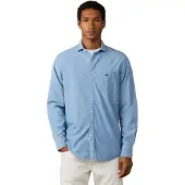 Hackett für Herren. HM3010769 Blaues Chambray-Hemd (L), Lässig, Baumwolle, Klassisch, Langarm