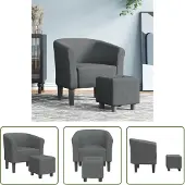 The Living Store Clubsessel mit Fußhocker Dunkelgrau Stoff