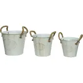 Ksd Blumentopf / Übertopf Eimer Metall 13-17cm weiß 3er Set