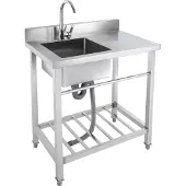 OEM Freistehendes Waschbecken, Mit Wasserhahn, Edelstahlkonstruktion, Umfangreiche Stauraummöglichkeiten, Silber