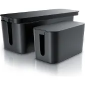 Bearware Kabelbox 2er Set in zwei Größen, Kabelkasten für Steckdosenleisten mit Gummifüßen, Luftzirkulation, 41 x 15,5 x 13,5 cm und 23,5 x 11,5 x 12,3 cm, 2 Stück, schwarz