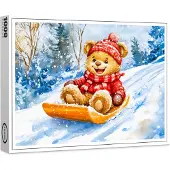 Raxxa Premium-Puzzle "Teddy Bear Sledding Downhill in Winter", 1000 Teile