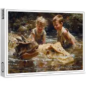 Raxxa Premium-Puzzle "Kinder spielen mit Dinosauriern im Wasser", 1000 Teile