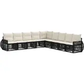 Syfax Gartensofa-set 9 stk. Schwarz und Cremeweiß Poly-Rattan