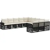 Syfax Gartensofa-set 11 stk. Schwarz und Cremeweiß Poly-Rattan