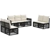 Syfax Gartensofa-set 7 stk. Schwarz und Cremeweiß Poly-Rattan