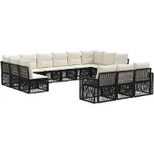 Syfax Gartensofa-set 13 stk. Schwarz und Cremeweiß Poly-Rattan