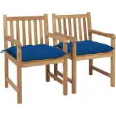 Syfax Gartenstühle 2 Stk. mit Blauen Kissen Massivholz Teak