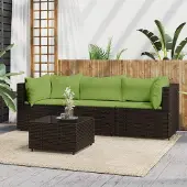 The Living Store 4-tlg. Garten-Lounge-Set mit Kissen Braun Poly Rattan
