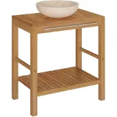 Syfax Waschtisch Massivholz Teak mit Waschbecken Marmor Creme