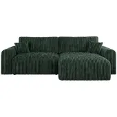 MKS Meble Cord Sofa L-Form, Ecksofa mit Schlaffunktion, Wohnlandschaft L-Form mit Kissen, Couch L-Form - Nelson - Grün Cord