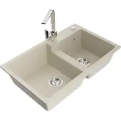Mexen Tomas 2-Becken-Granitspüle mit Mischbatterie Rita, Beige - 6516-69-670300-00
