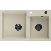 Mexen Tomas 2-Becken-Granit-Spülbecken 800 x 500 mm, Beige, Siphon Schwarz - 6516802000-69-B